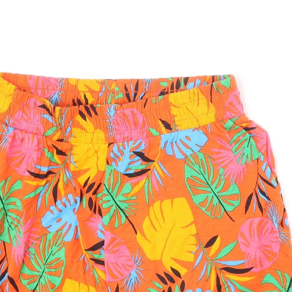 TU Womens Orange Floral Viscose Basic Shorts Size 10 Regular Pull On