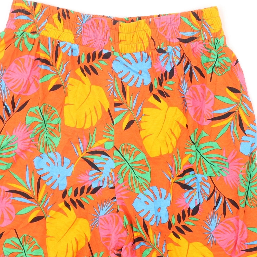 TU Womens Orange Floral Viscose Basic Shorts Size 10 Regular Pull On