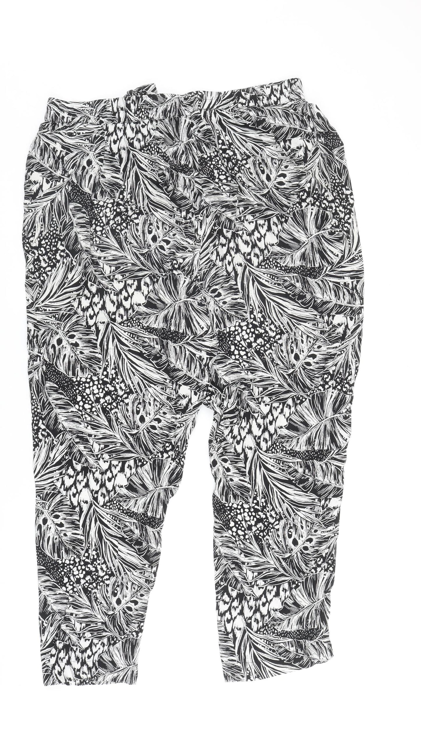 TU Womens Black Floral Viscose Trousers Size 18 Regular