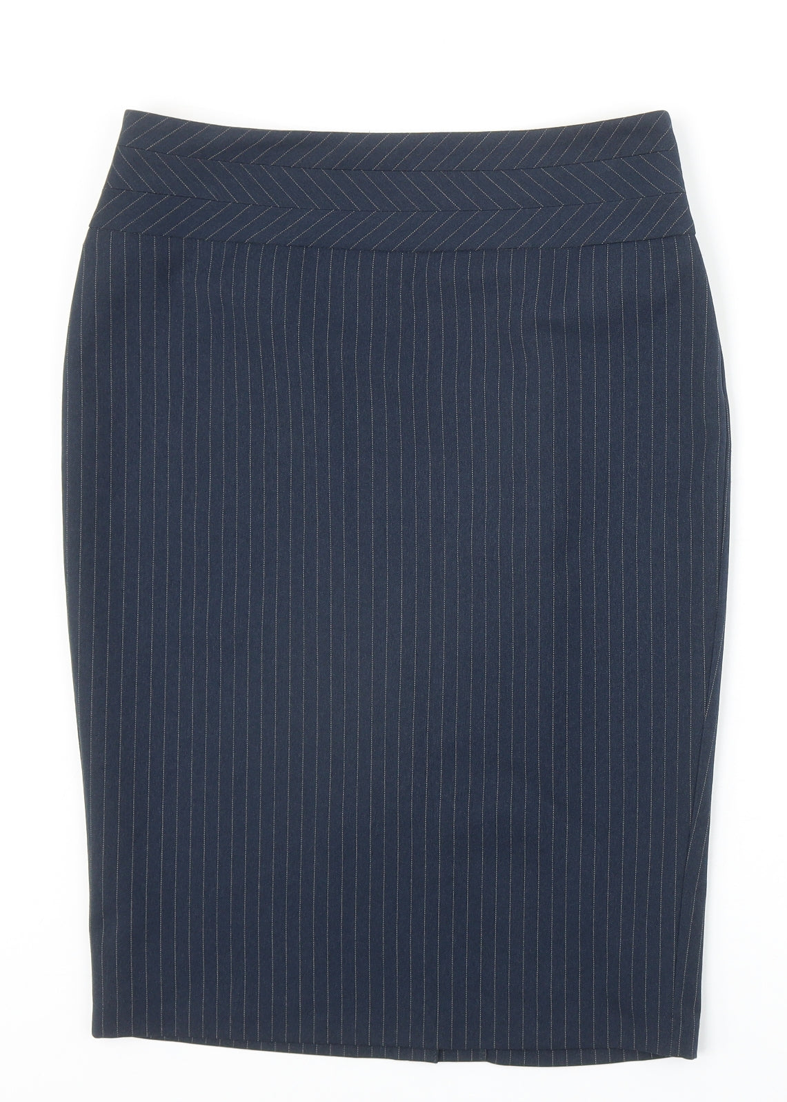 F&F Womens Blue Striped Polyester Straight & Pencil Skirt Size 10 Zip