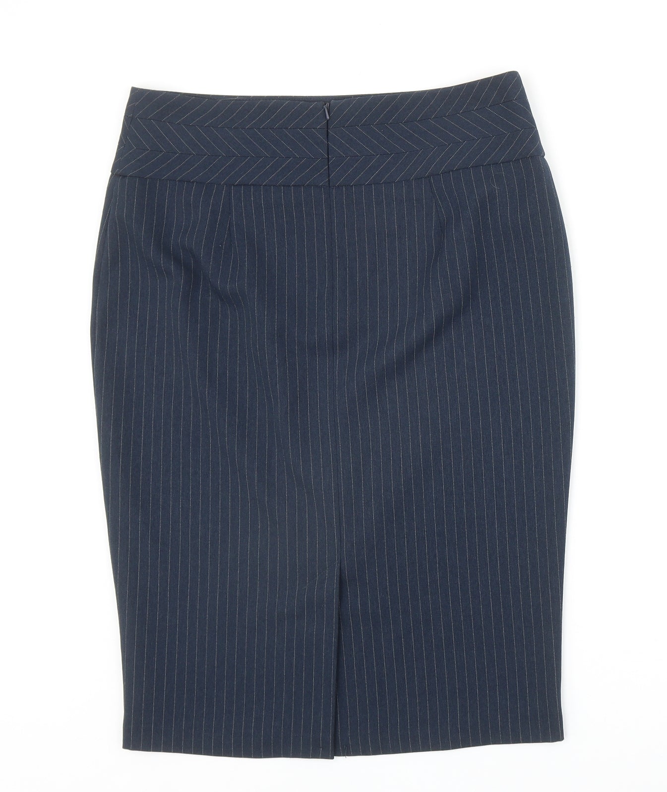 F&F Womens Blue Striped Polyester Straight & Pencil Skirt Size 10 Zip