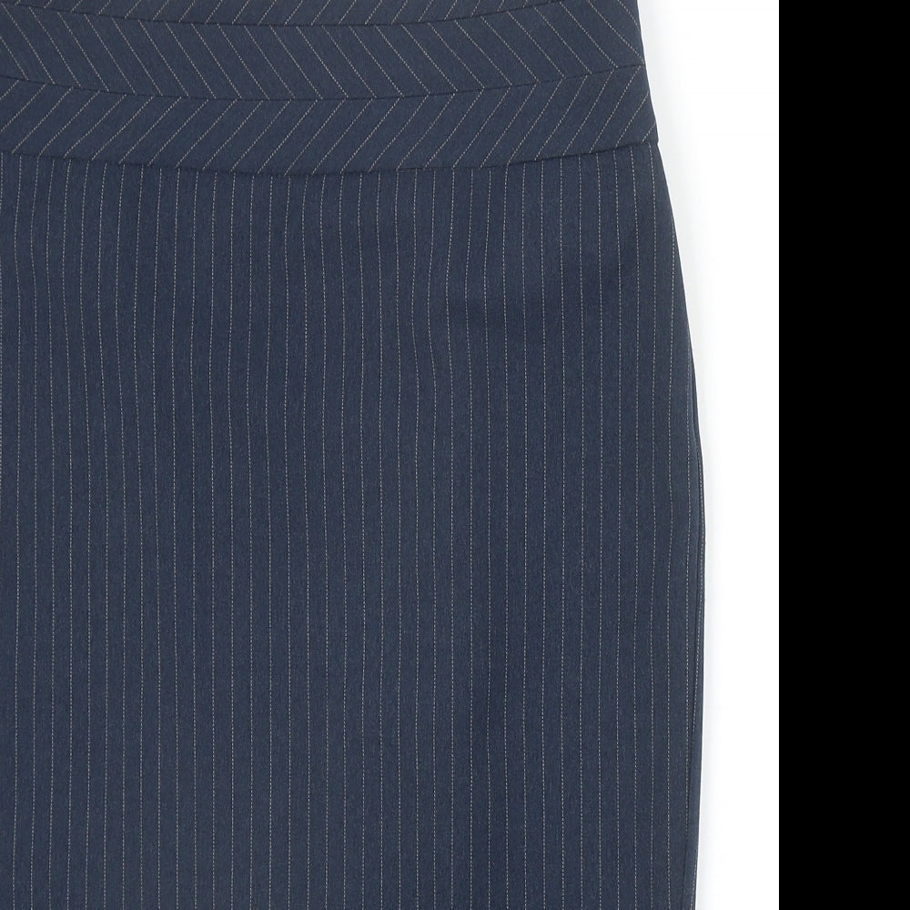 F&F Womens Blue Striped Polyester Straight & Pencil Skirt Size 10 Zip