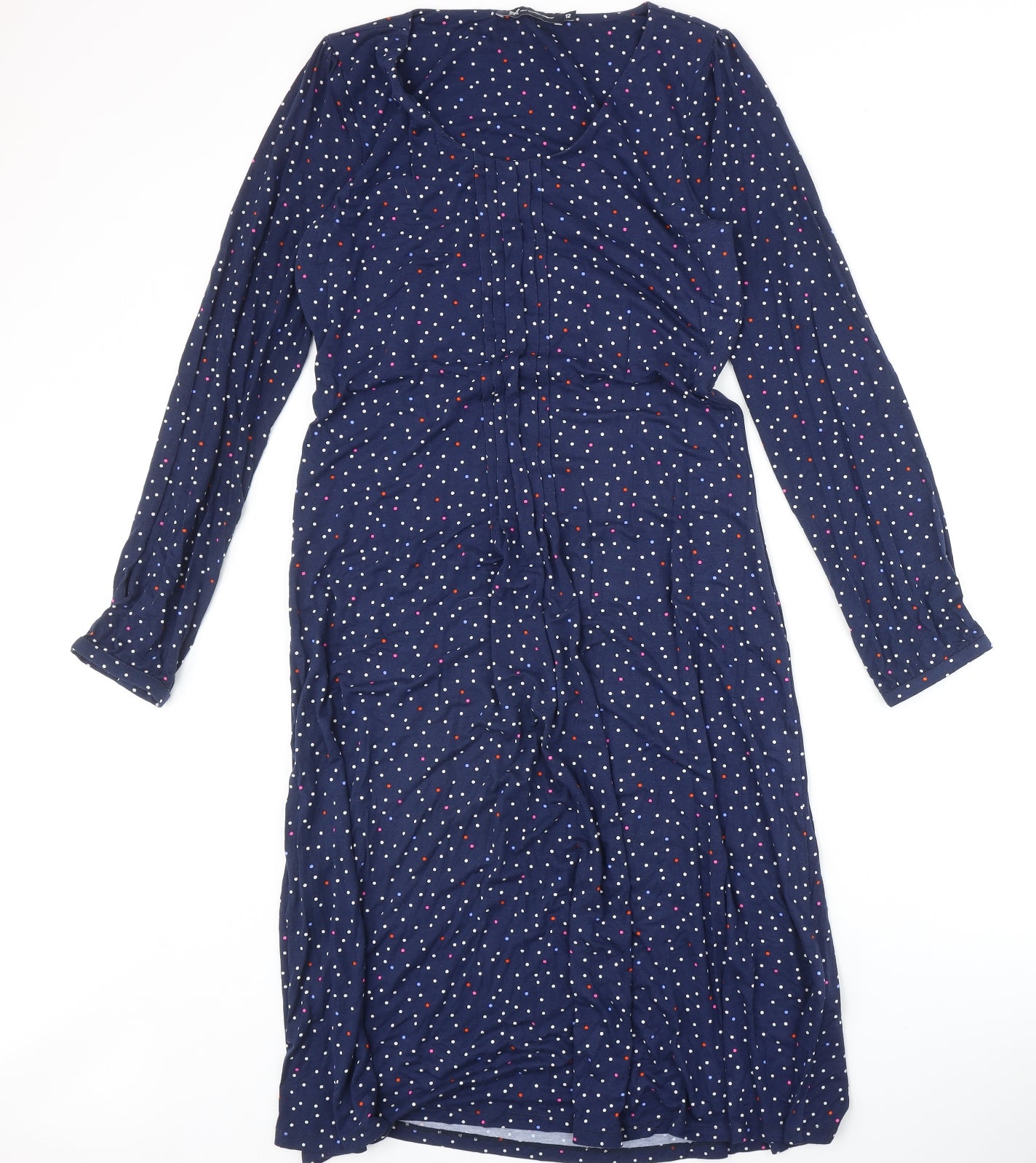Crew Clothing Womens Blue Polka Dot Viscose Trapeze & Swing Size 12 Round Neck Pullover