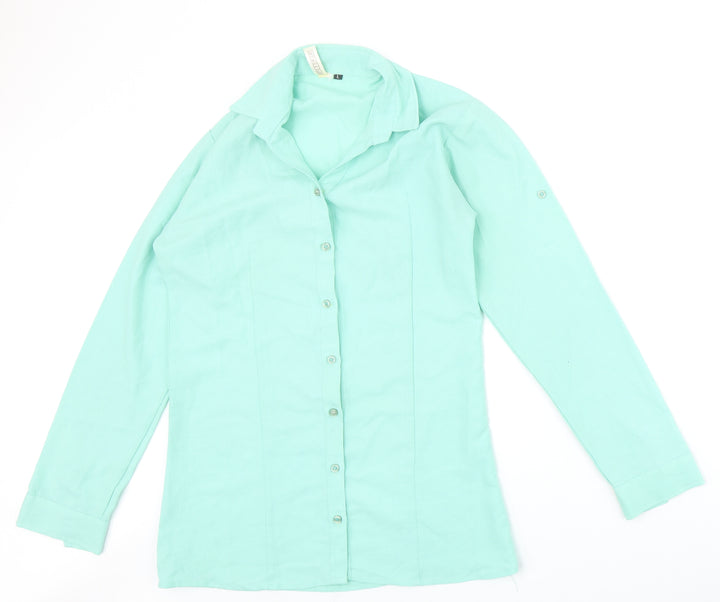 Dotti Womens Green Polyester Basic Button-Up Size L Collared
