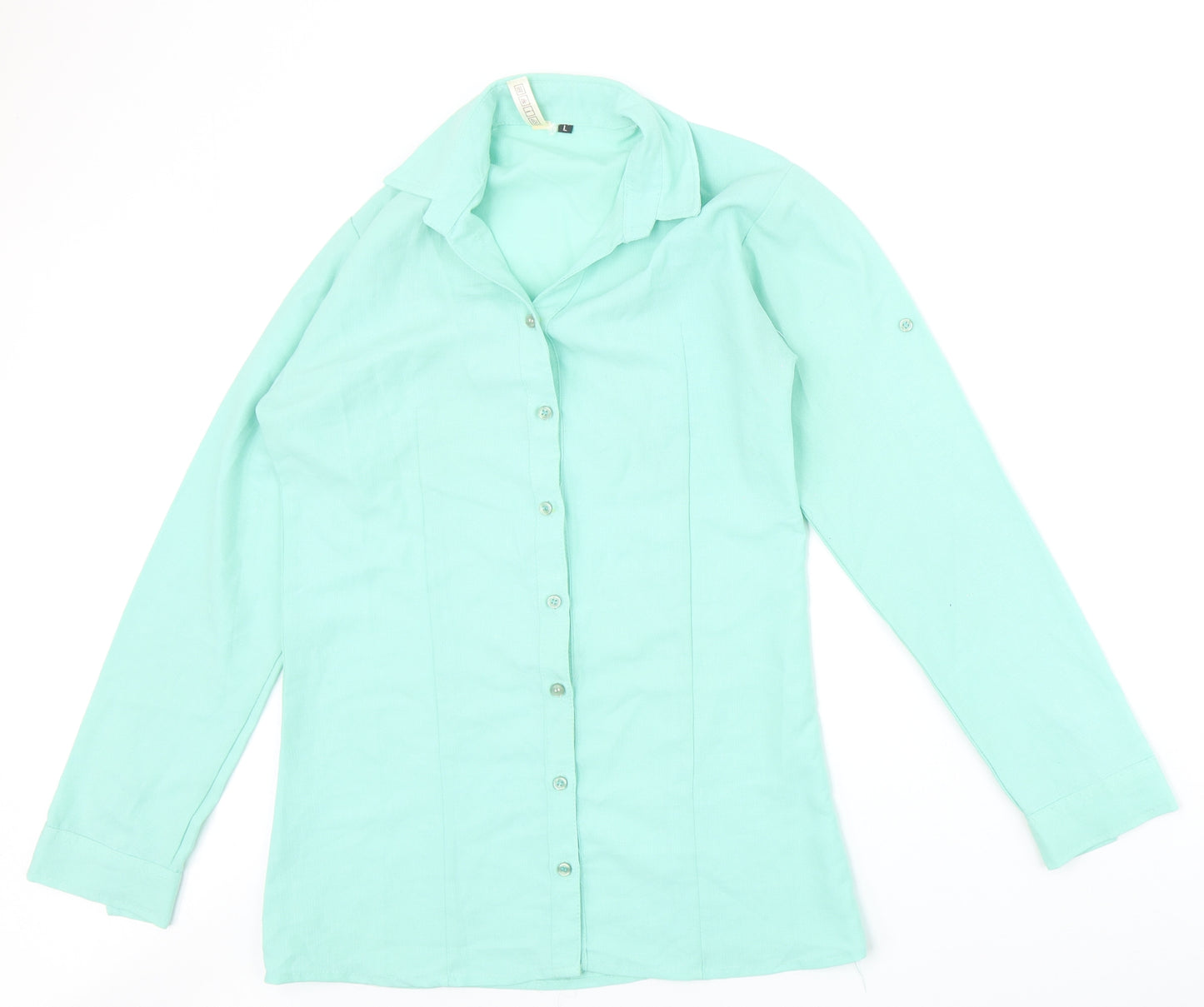 Dotti Womens Green Polyester Basic Button-Up Size L Collared