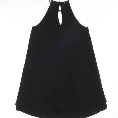 Only Womens Black Polyester Trapeze & Swing Size 10 Round Neck Button
