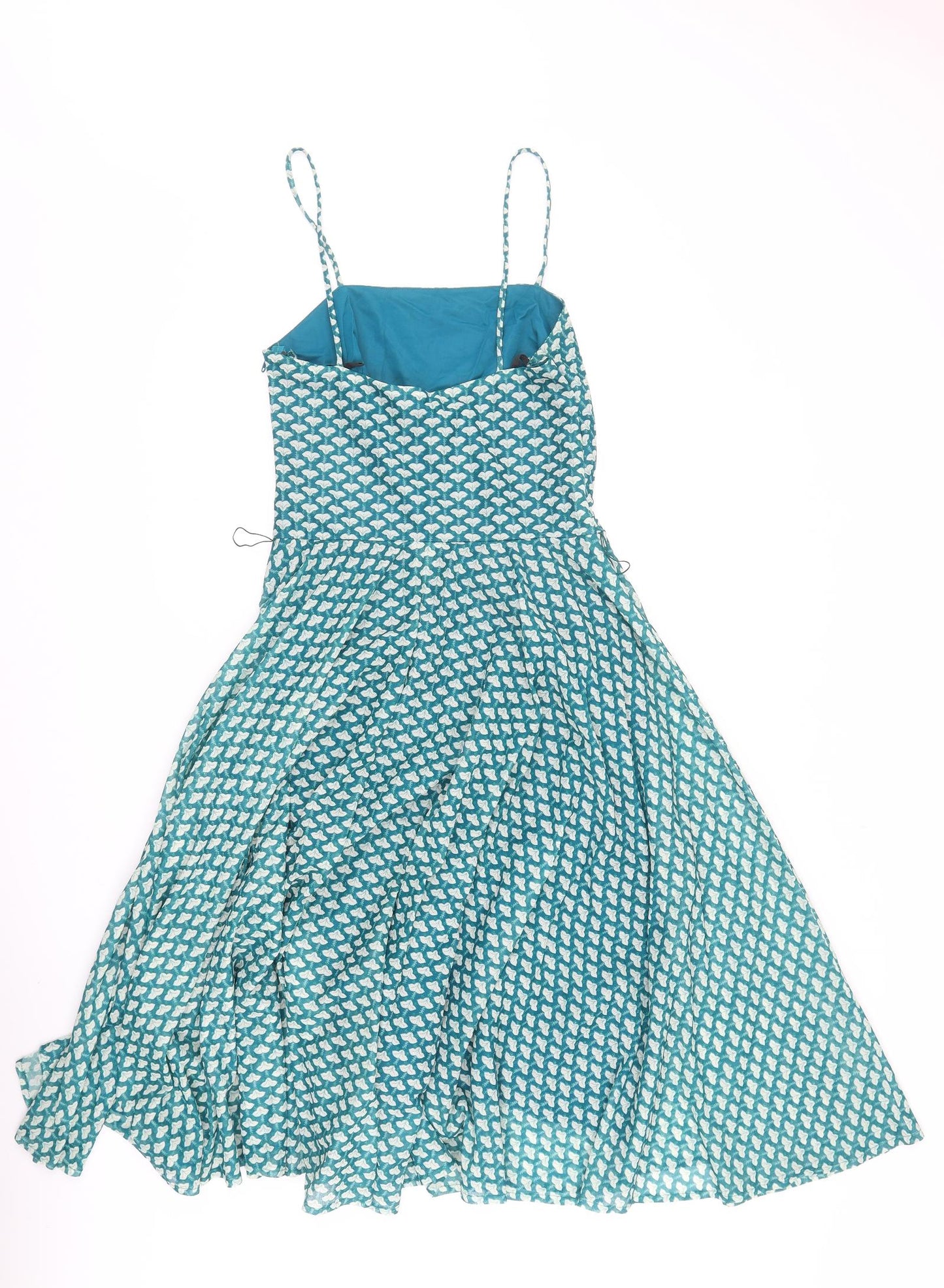 Kerena Womens Green Geometric Polyester Fit & Flare Size 14 Square Neck Zip