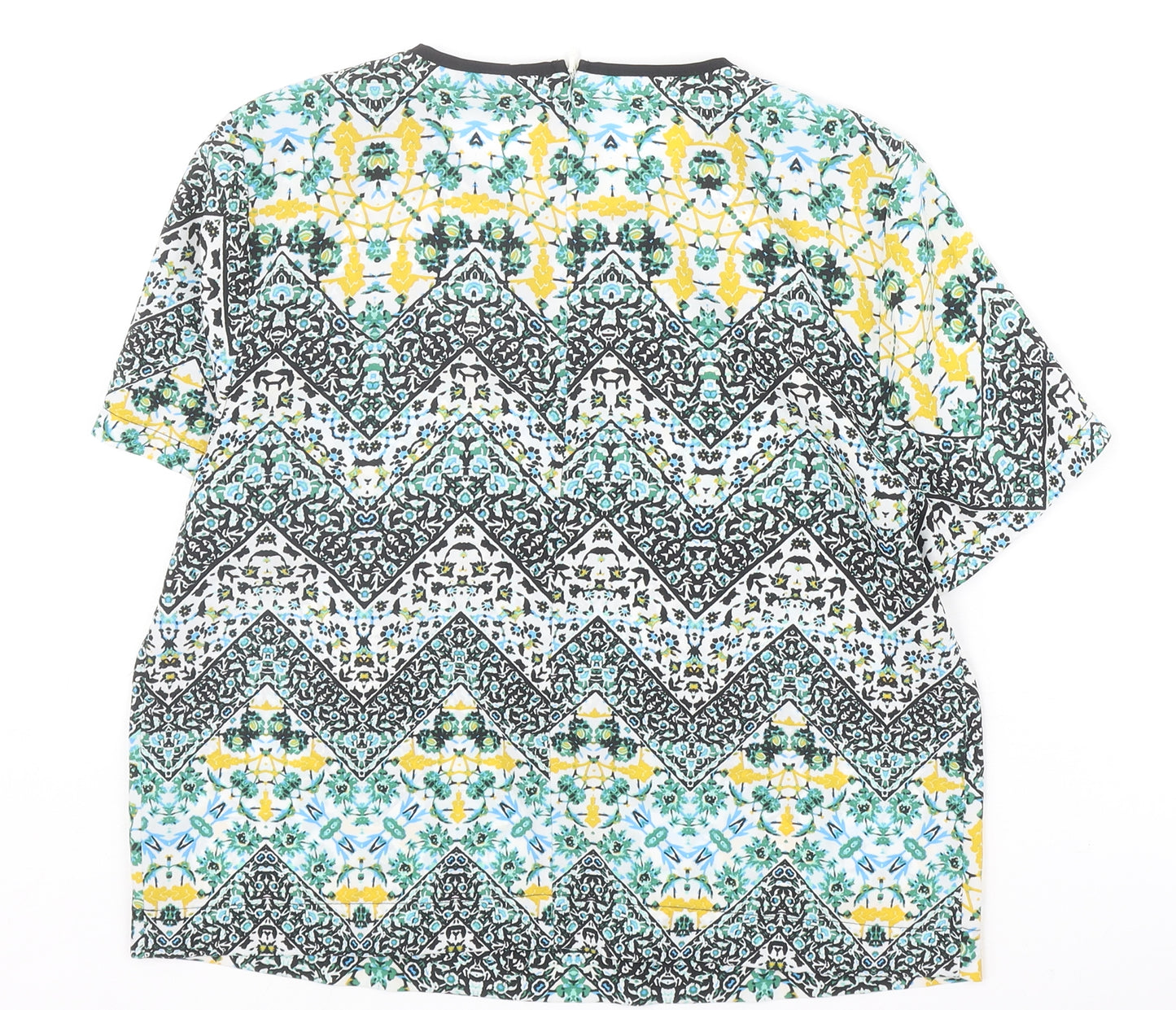 Topshop Womens Multicoloured Geometric Polyester Basic Blouse Size 10 Round Neck