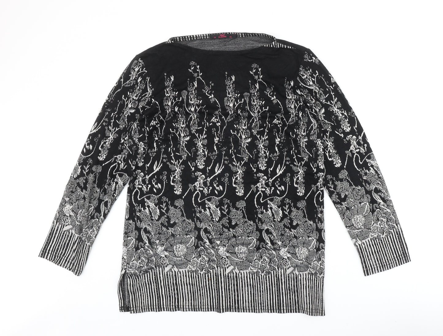 H&O Classic Womens Black Geometric Polyester Basic Blouse Size 14 Round Neck