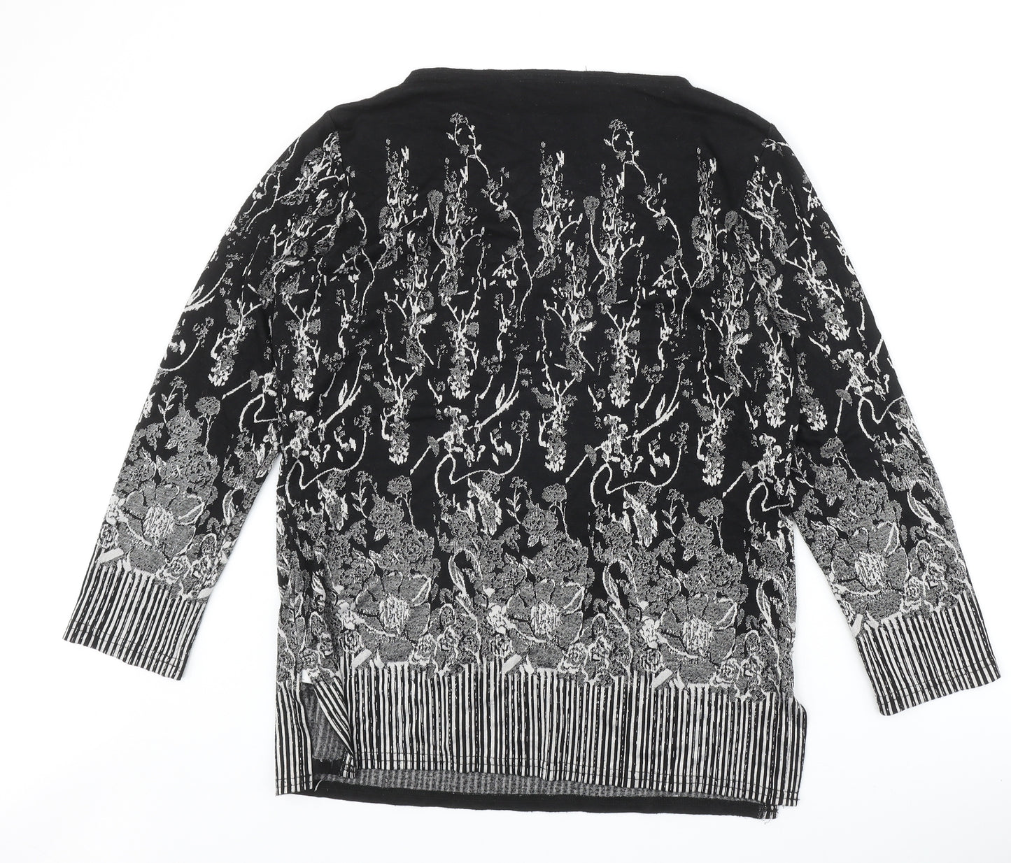 H&O Classic Womens Black Geometric Polyester Basic Blouse Size 14 Round Neck