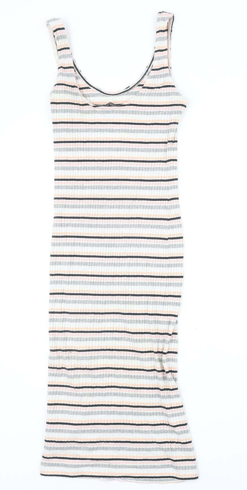 Primark Womens Multicoloured Striped Cotton Bodycon Size 8 Scoop Neck Pullover