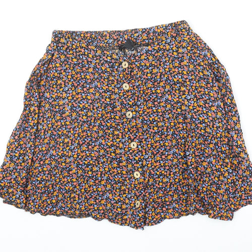 New Look Womens Multicoloured Floral Viscose Skater Skirt Size 14 Button