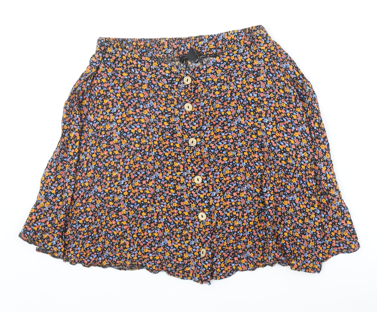 New Look Womens Multicoloured Floral Viscose Skater Skirt Size 14 Button
