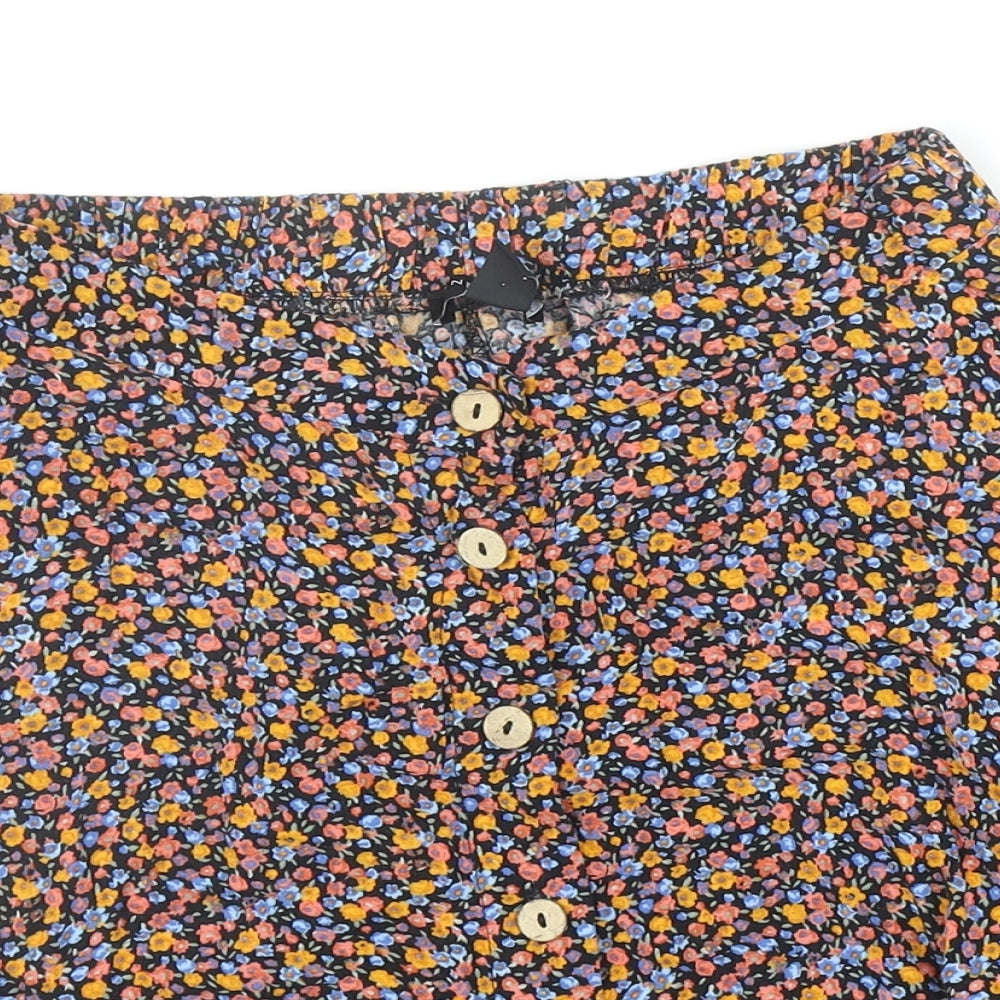 New Look Womens Multicoloured Floral Viscose Skater Skirt Size 14 Button