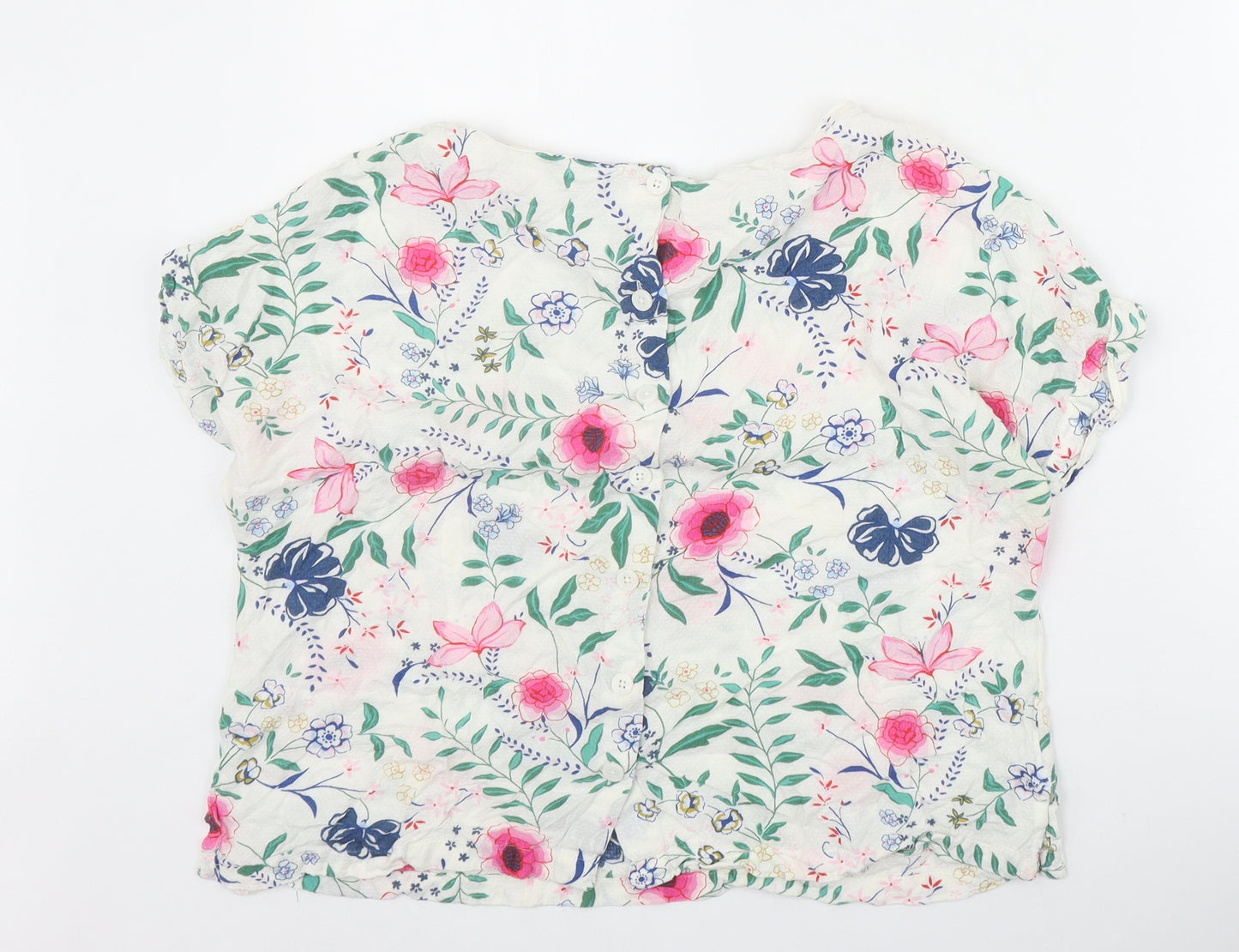 Marks and Spencer Womens Ivory Geometric Viscose Basic Blouse Size 14 Round Neck