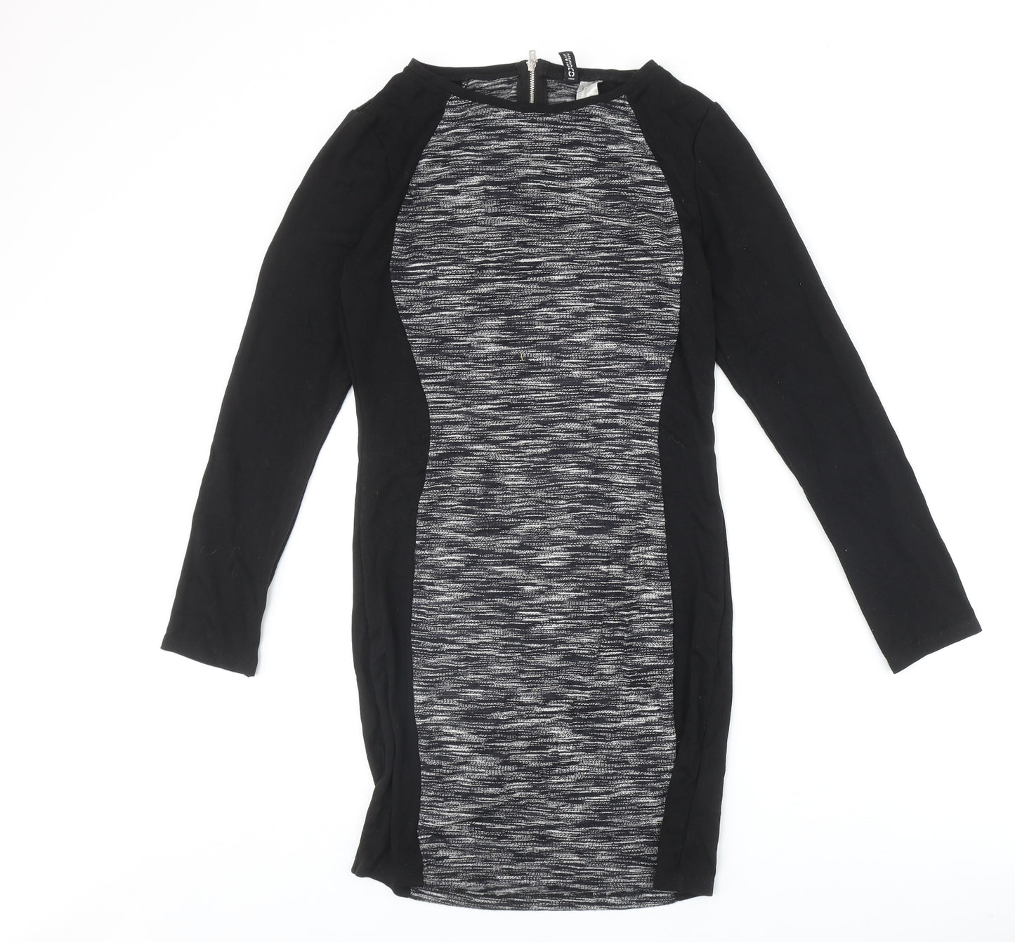 Divided by H&M Womens Black Colourblock Viscose A-Line Size 14 Round Neck Zip