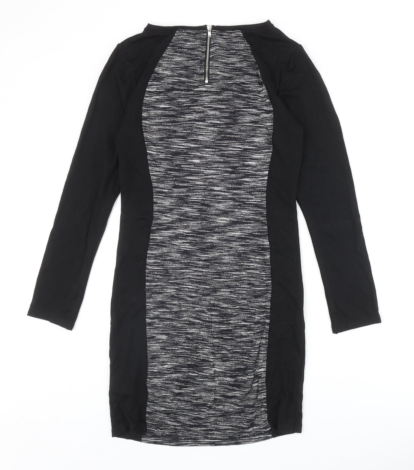 Divided by H&M Womens Black Colourblock Viscose A-Line Size 14 Round Neck Zip