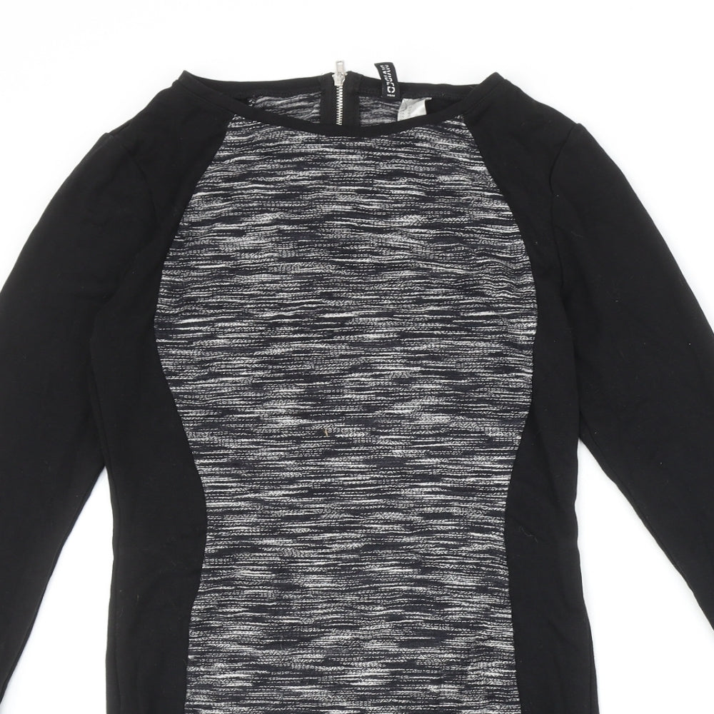 Divided by H&M Womens Black Colourblock Viscose A-Line Size 14 Round Neck Zip