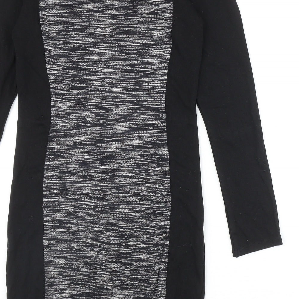 Divided by H&M Womens Black Colourblock Viscose A-Line Size 14 Round Neck Zip