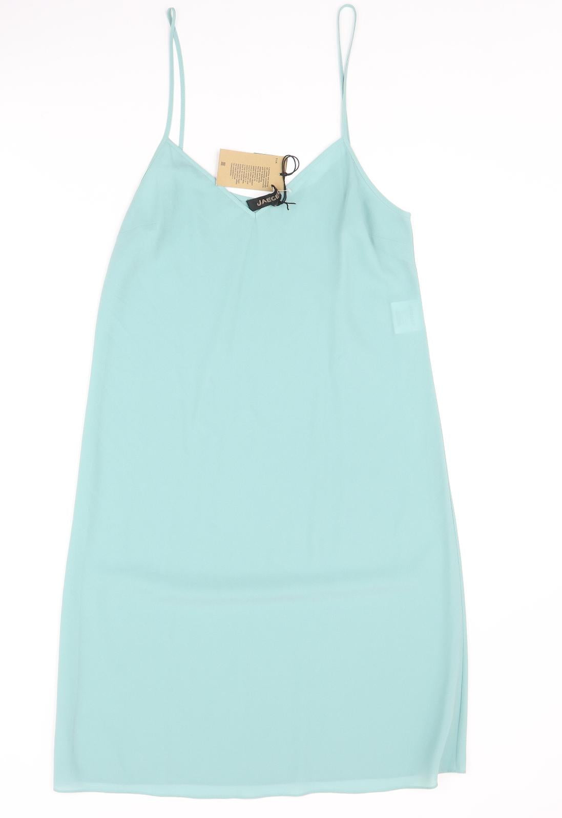 Jaeger Womens Blue Polyester Slip Dress Size 10 V-Neck Pullover