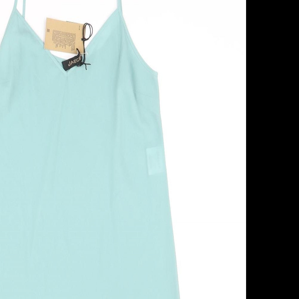 Jaeger Womens Blue Polyester Slip Dress Size 10 V-Neck Pullover