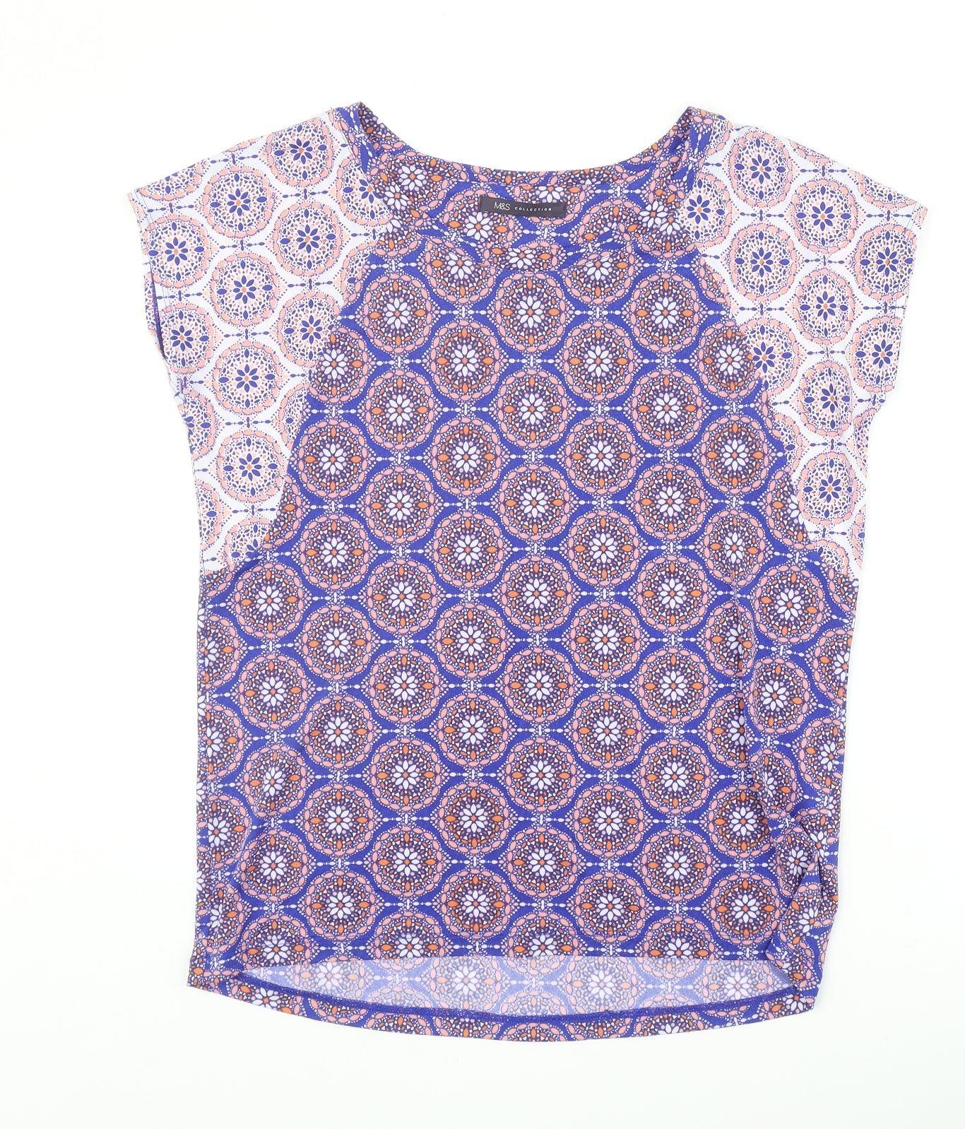 Marks and Spencer Womens Purple Geometric Polyester Basic Blouse Size 10 Round Neck