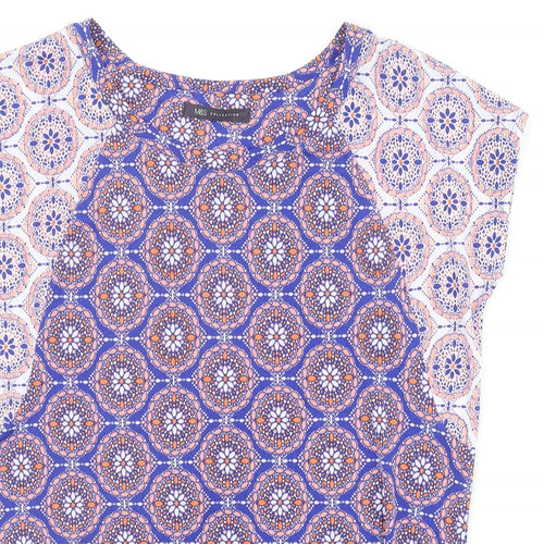 Marks and Spencer Womens Purple Geometric Polyester Basic Blouse Size 10 Round Neck