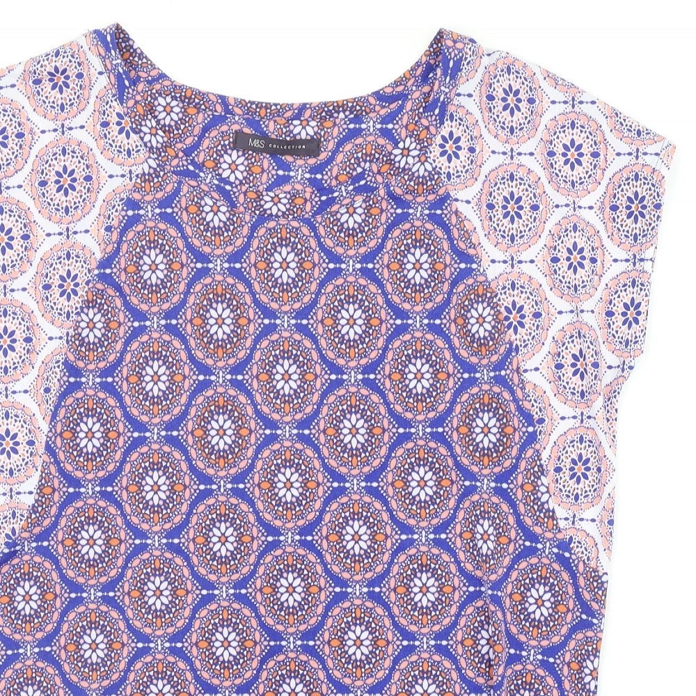 Marks and Spencer Womens Purple Geometric Polyester Basic Blouse Size 10 Round Neck