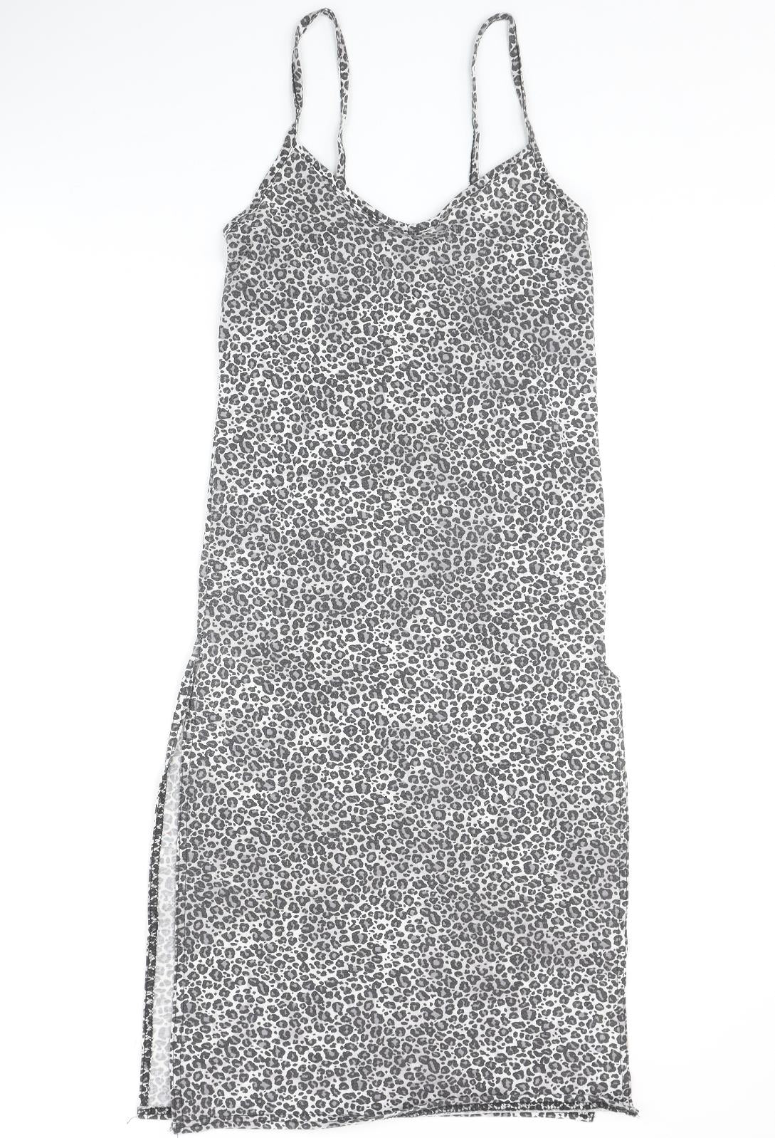 PRETTYLITTLETHING Womens Multicoloured Animal Print Polyester Slip Dress Size 6 V-Neck Pullover - Leopard Pattern