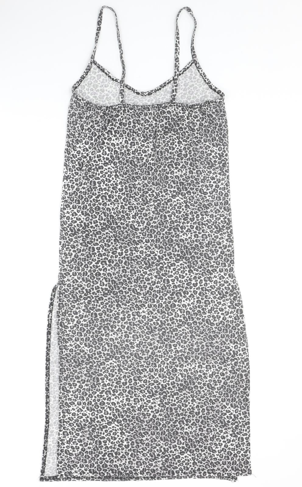 PRETTYLITTLETHING Womens Multicoloured Animal Print Polyester Slip Dress Size 6 V-Neck Pullover - Leopard Pattern