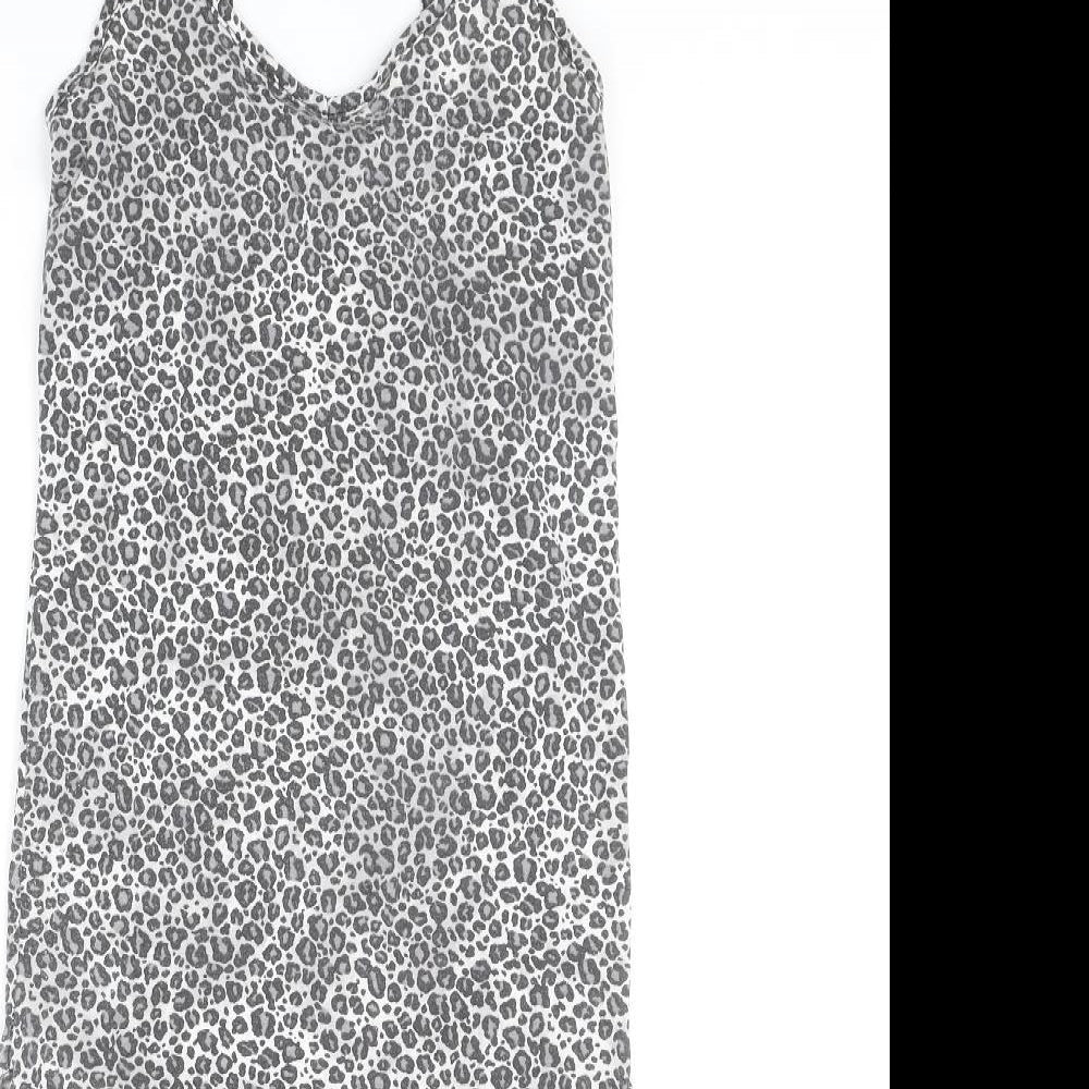 PRETTYLITTLETHING Womens Multicoloured Animal Print Polyester Slip Dress Size 6 V-Neck Pullover - Leopard Pattern