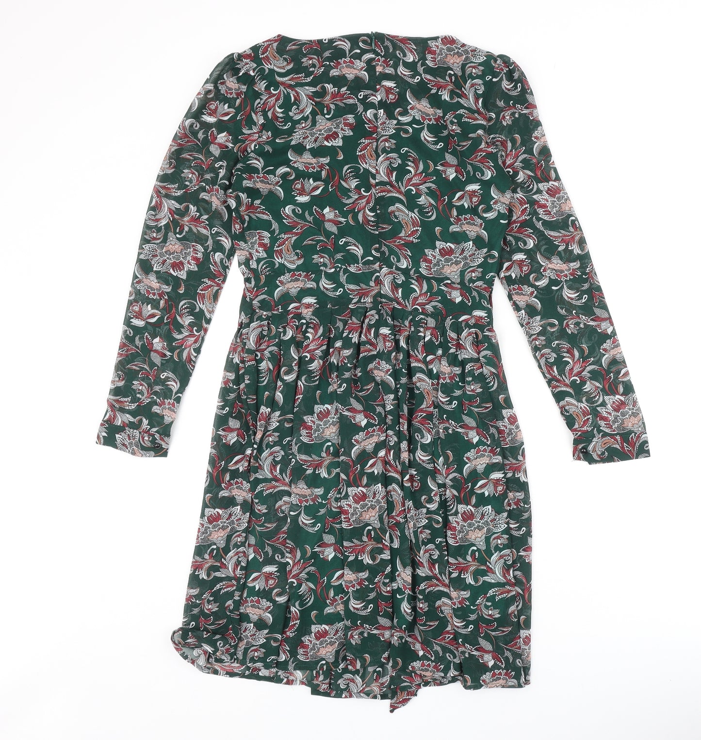 Tenki Womens Green Floral Polyester A-Line Size 8 Boat Neck Zip