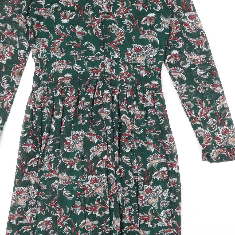 Tenki Womens Green Floral Polyester A-Line Size 8 Boat Neck Zip