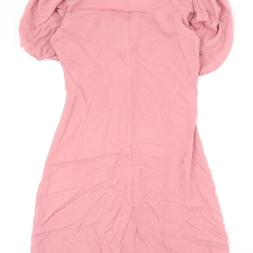 Divided Womens Pink Viscose A-Line Size 6 V-Neck Button - Puff Sleeve