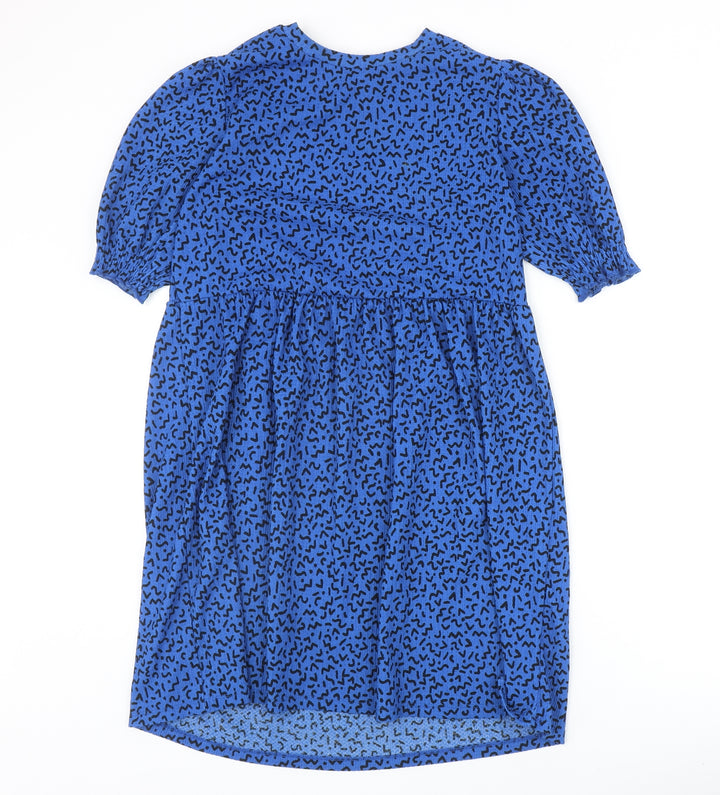 New Look Womens Blue Geometric Polyester A-Line Size 12 Round Neck Pullover