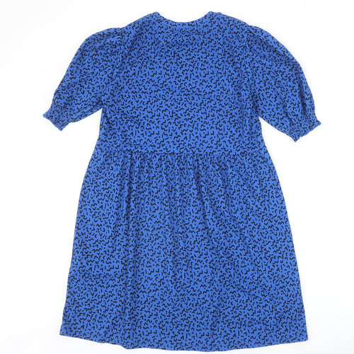 New Look Womens Blue Geometric Polyester A-Line Size 12 Round Neck Pullover