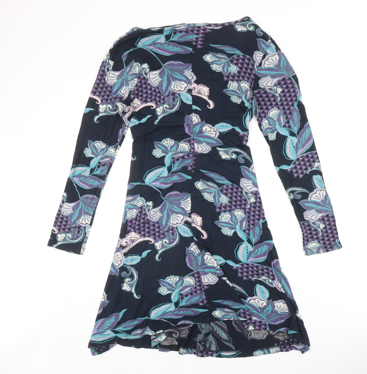 John Rocha Womens Blue Floral Viscose A-Line Size 12 V-Neck Pullover