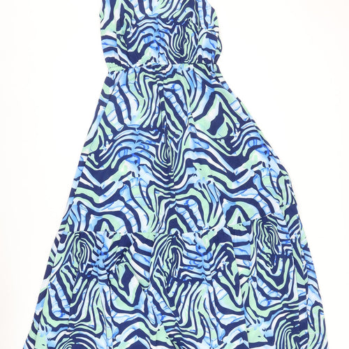 QED London Womens Blue Geometric Polyester A-Line Size 8 V-Neck Pullover