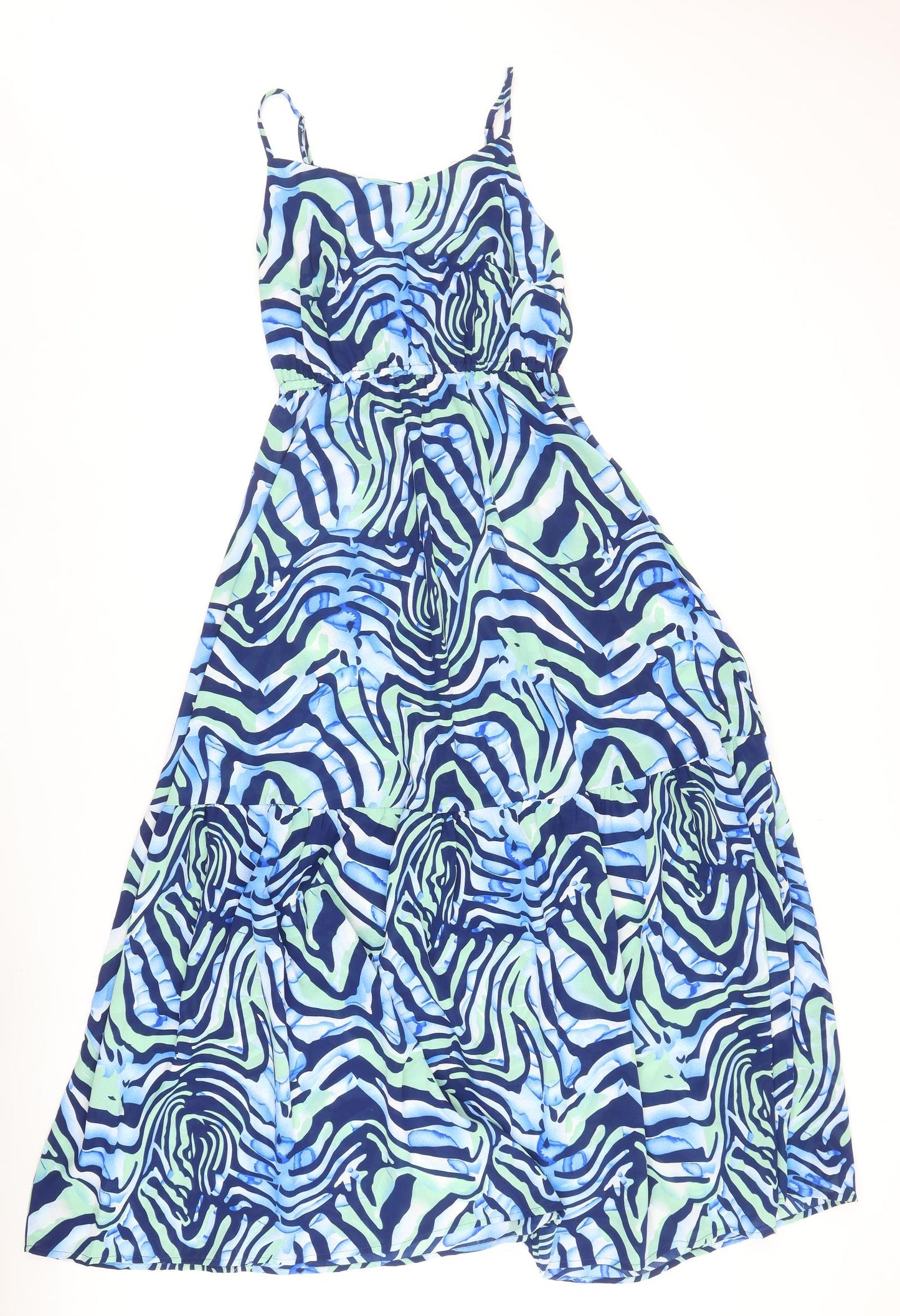 QED London Womens Blue Geometric Polyester A-Line Size 8 V-Neck Pullover