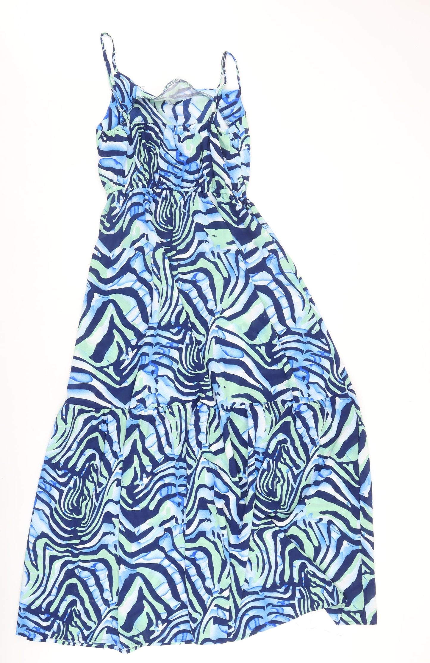 QED London Womens Blue Geometric Polyester A-Line Size 8 V-Neck Pullover