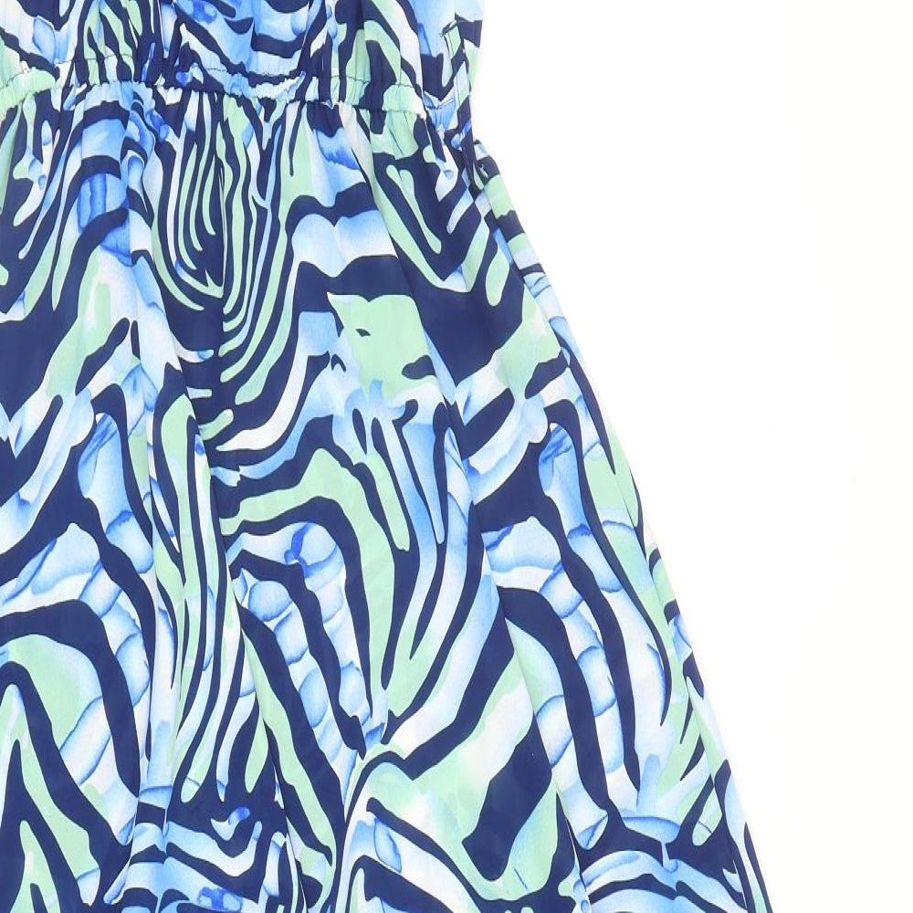 QED London Womens Blue Geometric Polyester A-Line Size 8 V-Neck Pullover