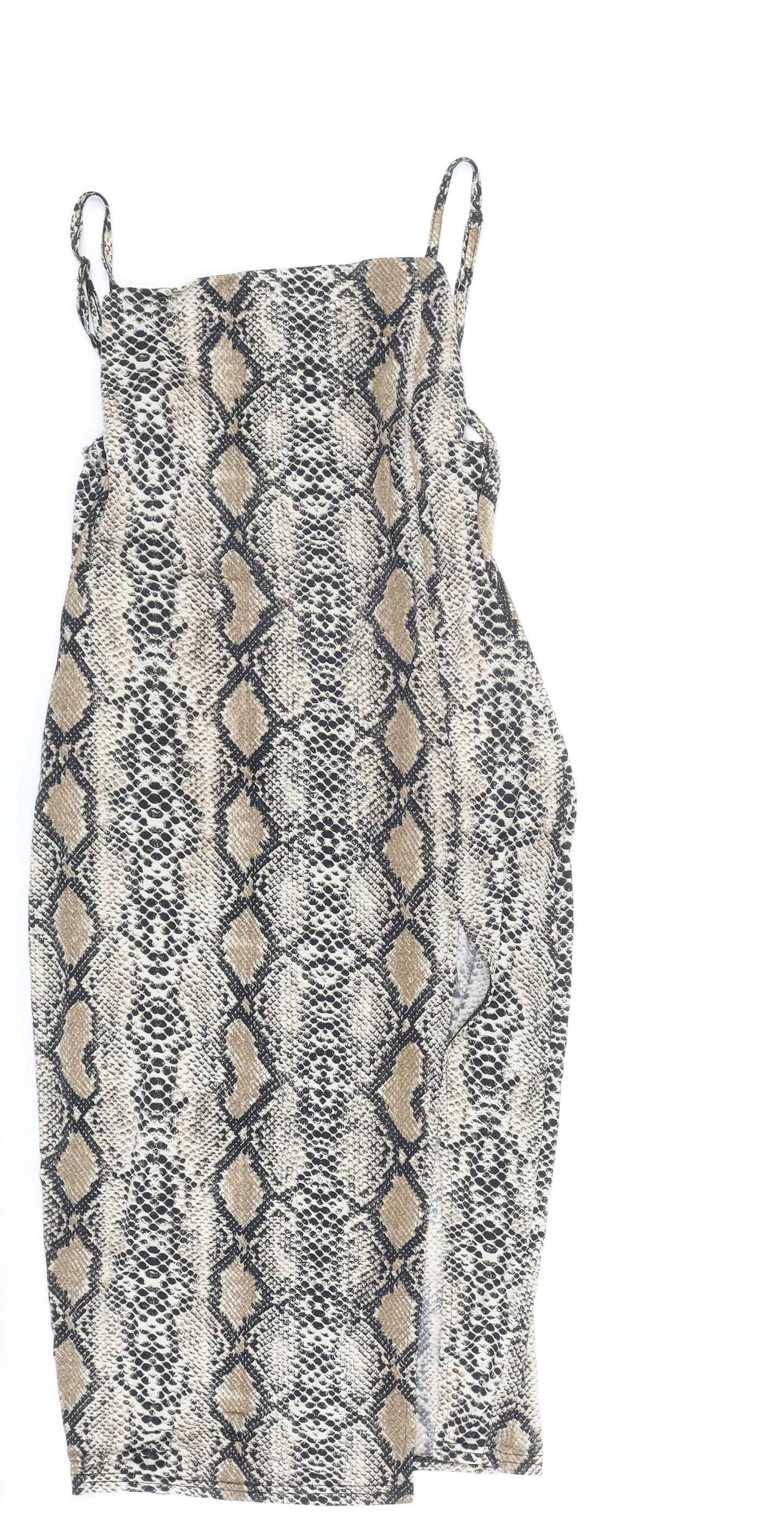 In the Style Womens Brown Animal Print Polyester Bodycon Size 10 Square Neck Pullover - Snake Skin Print