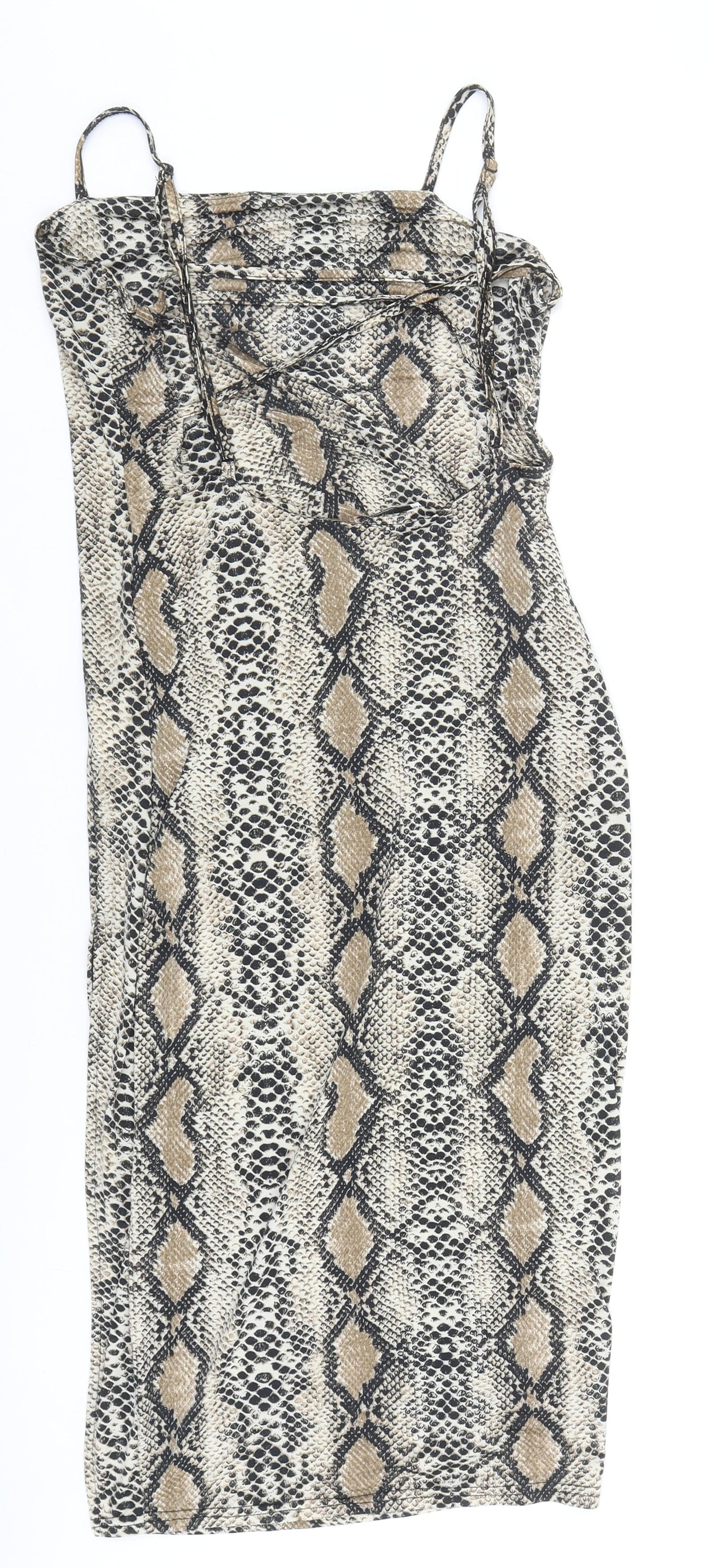 In the Style Womens Brown Animal Print Polyester Bodycon Size 10 Square Neck Pullover - Snake Skin Print