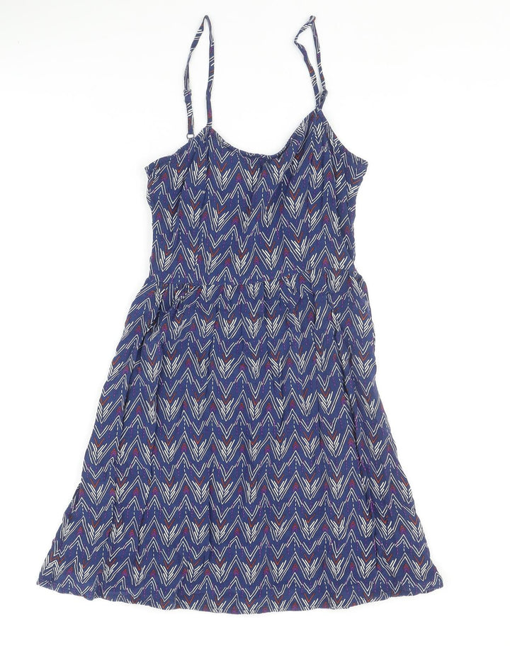 H&M Womens Blue Geometric Viscose Slip Dress Size 8 Scoop Neck Pullover