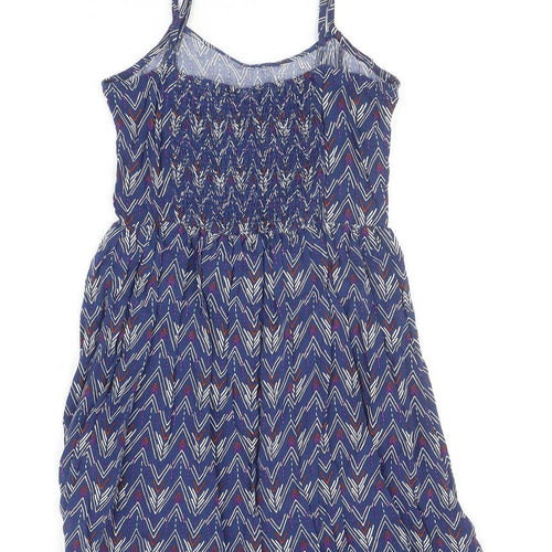 H&M Womens Blue Geometric Viscose Slip Dress Size 8 Scoop Neck Pullover