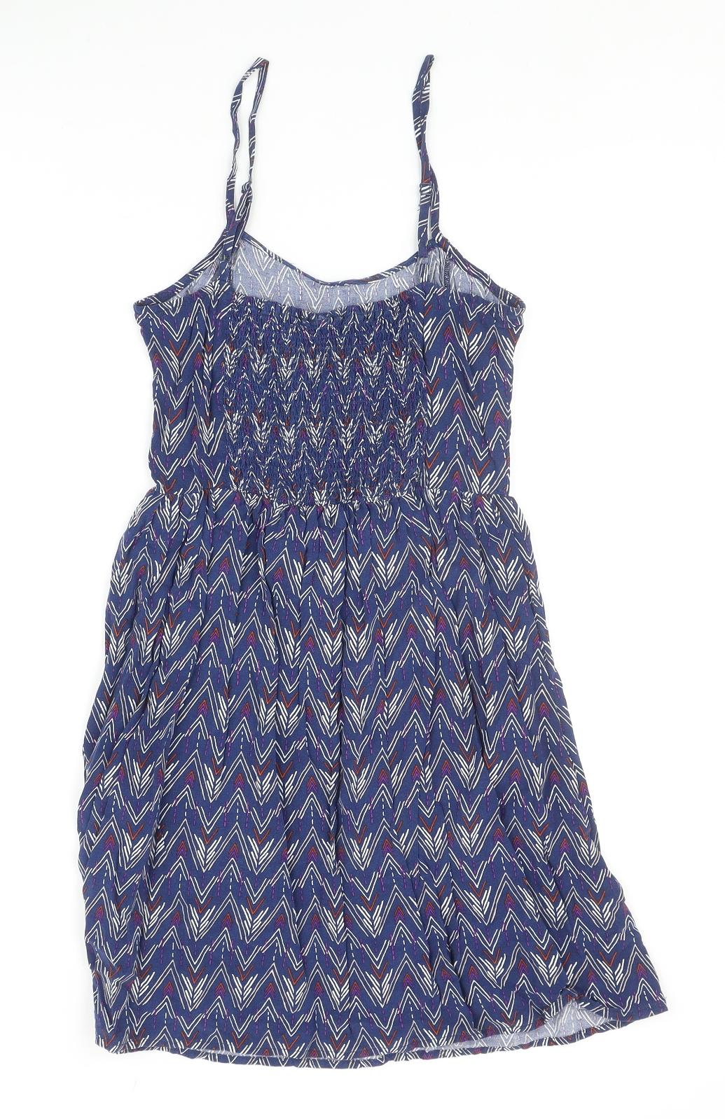H&M Womens Blue Geometric Viscose Slip Dress Size 8 Scoop Neck Pullover