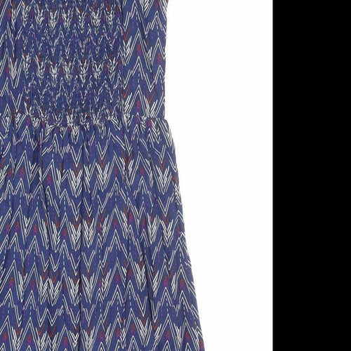 H&M Womens Blue Geometric Viscose Slip Dress Size 8 Scoop Neck Pullover