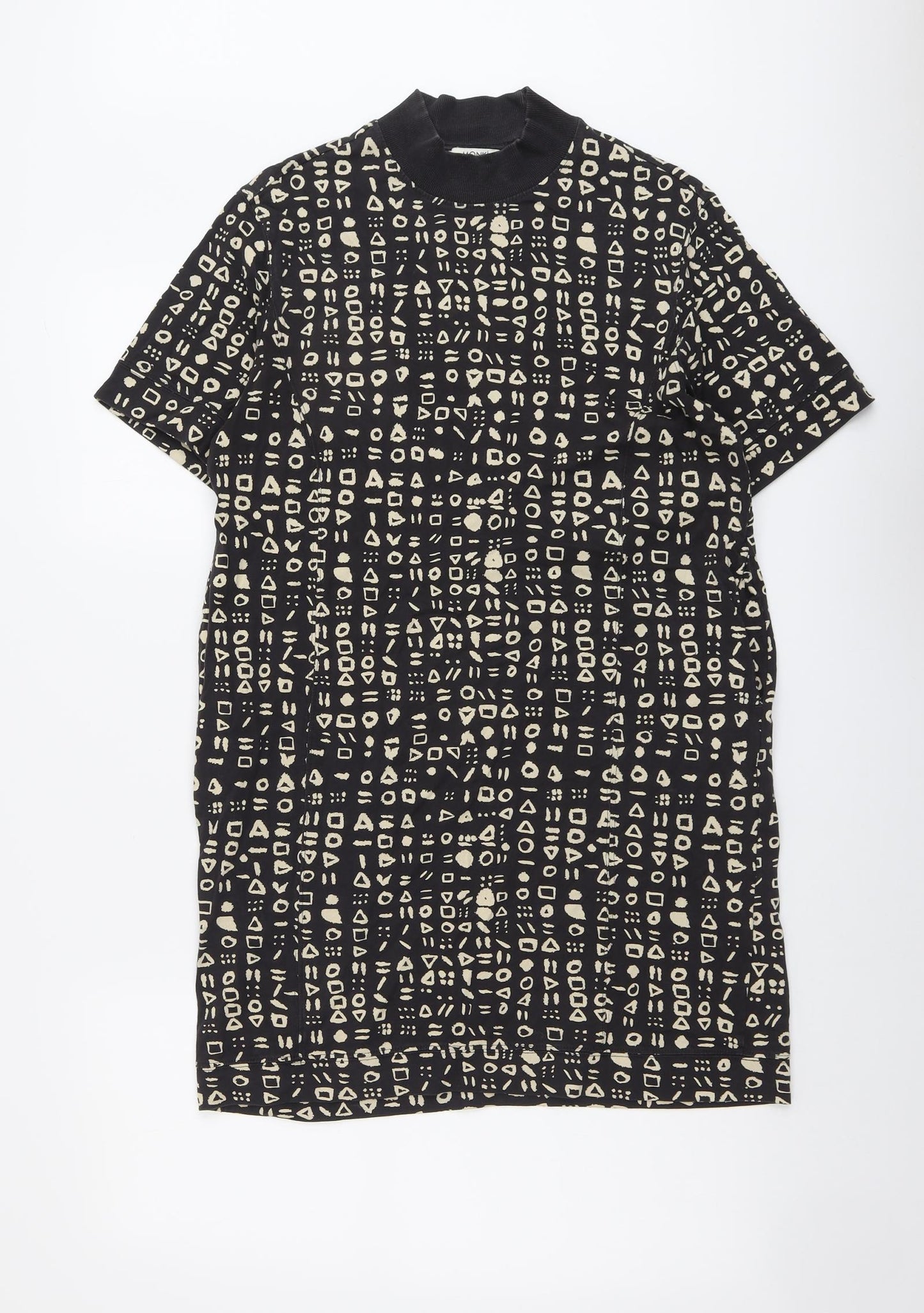 Monki Womens Black Geometric Cotton Shift Size S Round Neck Pullover
