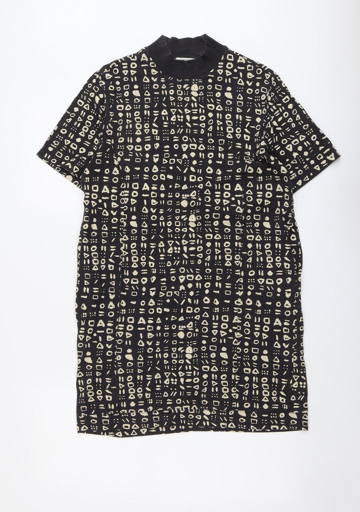 Monki Womens Black Geometric Cotton Shift Size S Round Neck Pullover