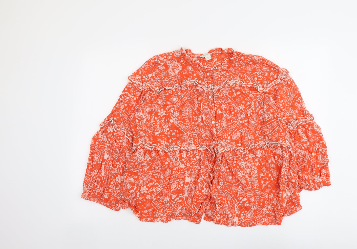 Monsoon Womens Orange Geometric Viscose Basic Blouse Size 20 Round Neck